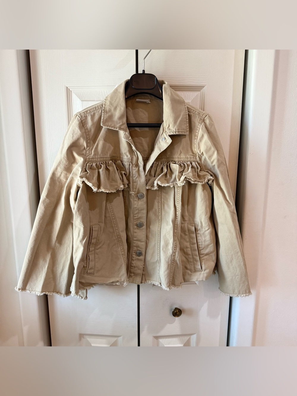 Abound Beige Ruffle-Trim Jean Jacket
